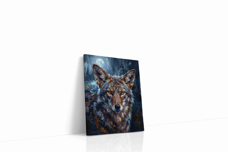 Moonlit Gaze of the Wild wolf canvas print gallery-wrapped portrait canvas studio shot