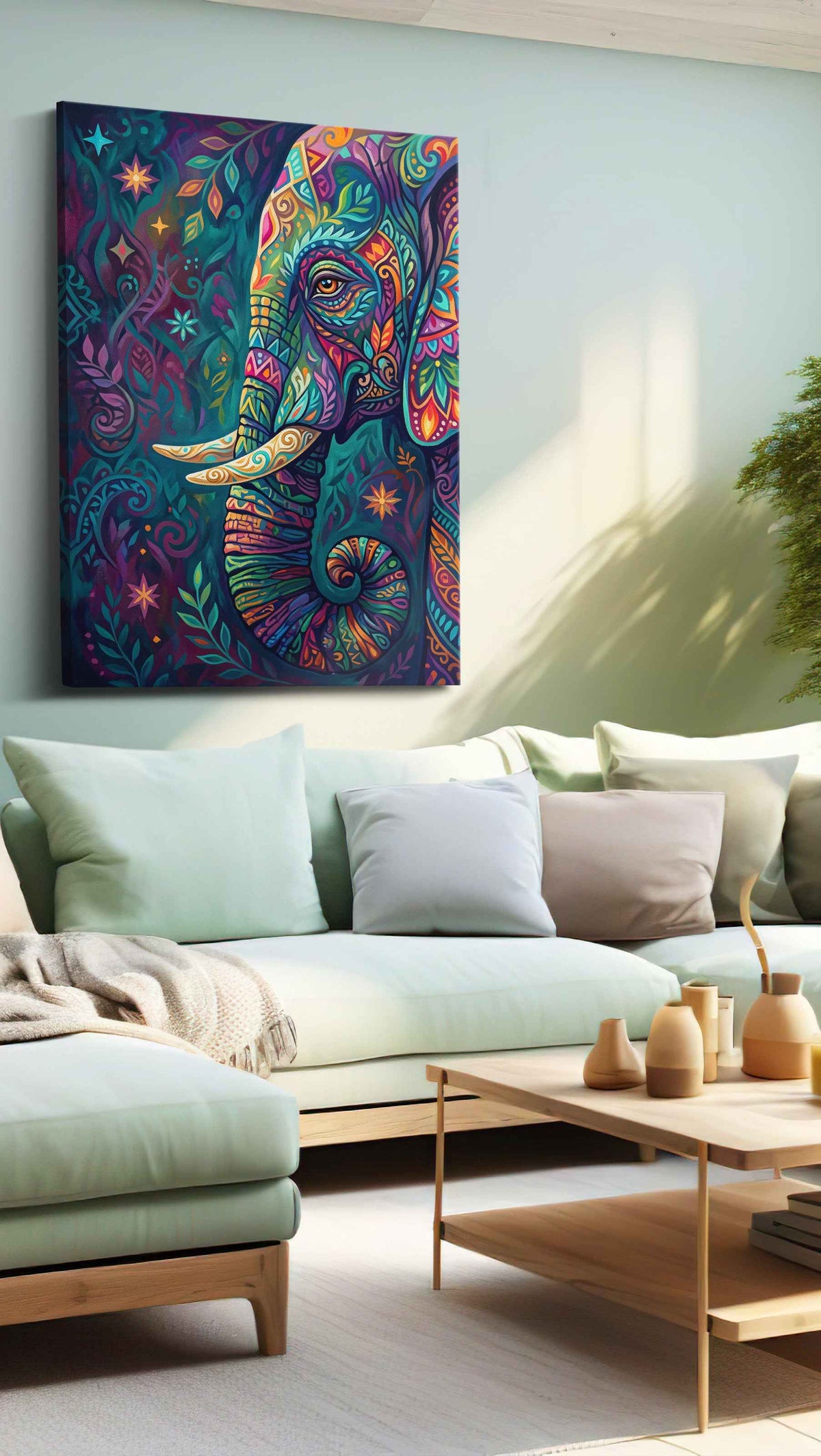 Mystical Elephant Dreams (Animals) - Animal Wall Art, Wildlife Canvas Print, Animal Lover Decor in a hung canvas mockup