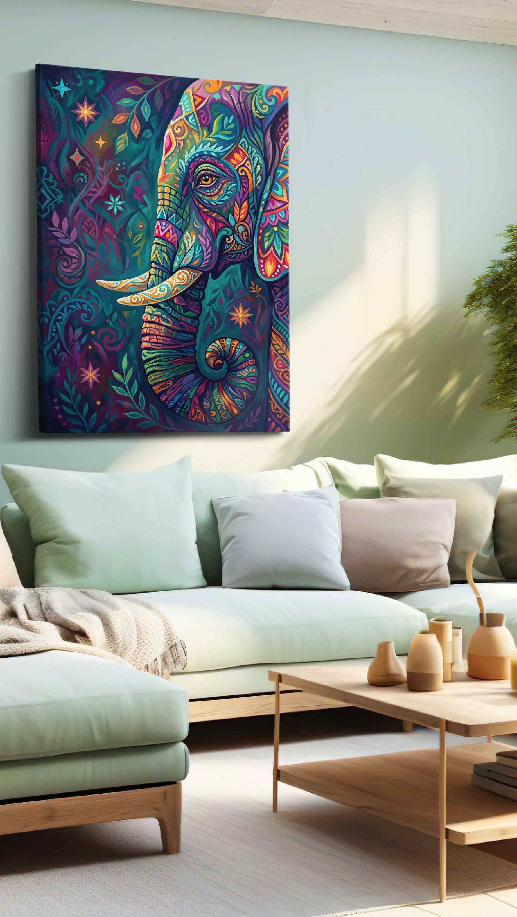 Mystical Elephant Dreams (Animals) - Animal Wall Art, Wildlife Canvas Print, Animal Lover Decor in a hung canvas mockup