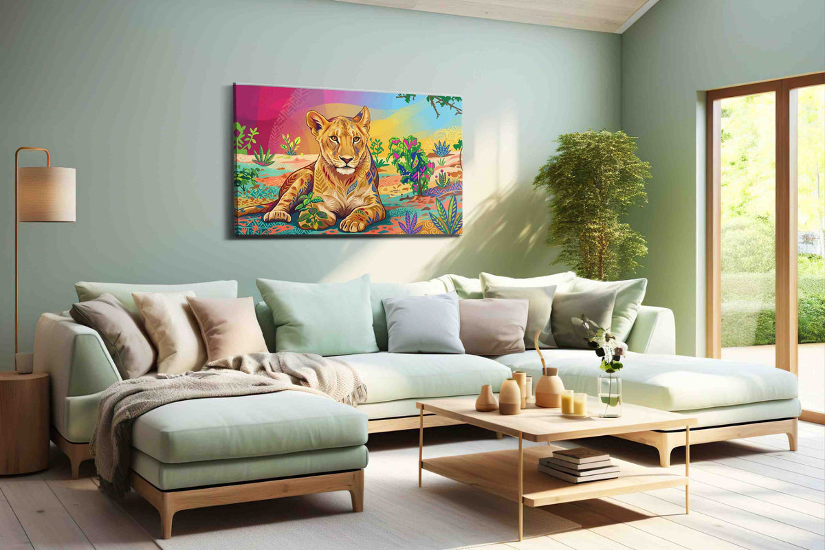 Savanna Serenade animals canvas print, hanging on wall