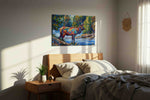 The Vibrant Wilderness Stag animals canvas print, displayed in a bedroom