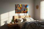 Vibrant Autumn Sentinel animals canvas print, displayed in a bedroom