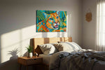 Vibrant Jungle Majesty animals canvas print, displayed in a bedroom