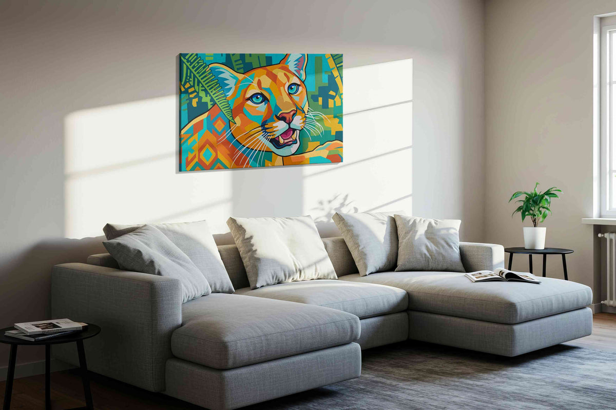 Vibrant Jungle Majesty animals canvas print, displayed in a living room