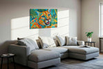 Vibrant Jungle Majesty animals canvas print, displayed in a living room