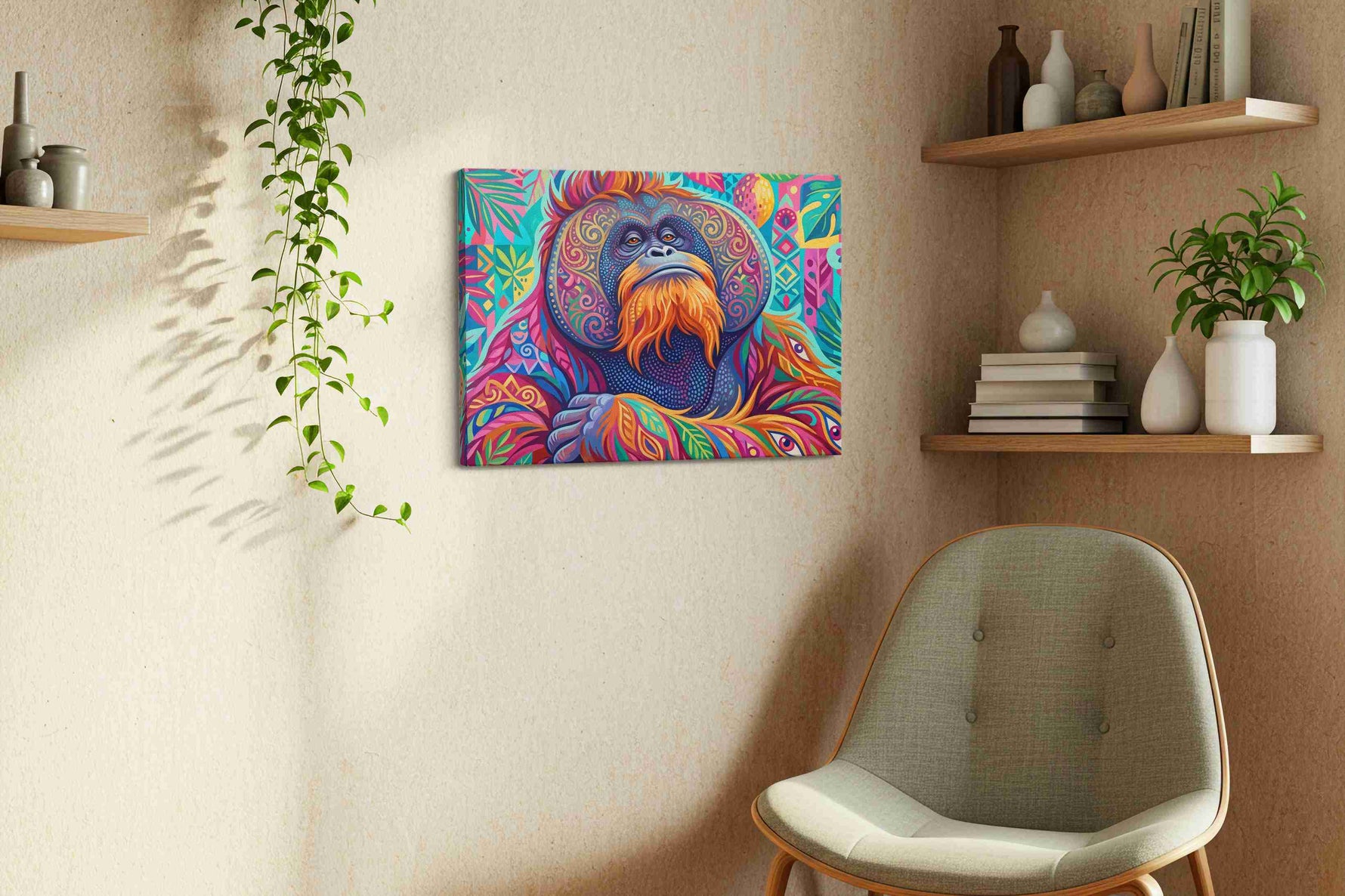 Vibrant Jungle Majesty II animals canvas print styled in a living room