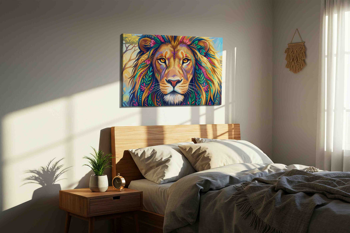 Vibrant Majesty II animals canvas print, displayed in a bedroom