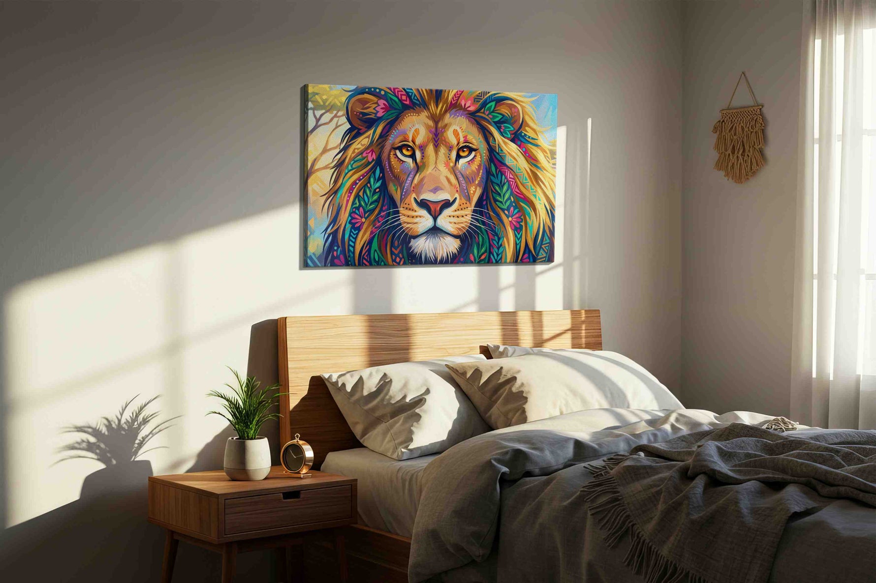 Vibrant Majesty II animals canvas print, displayed in a bedroom