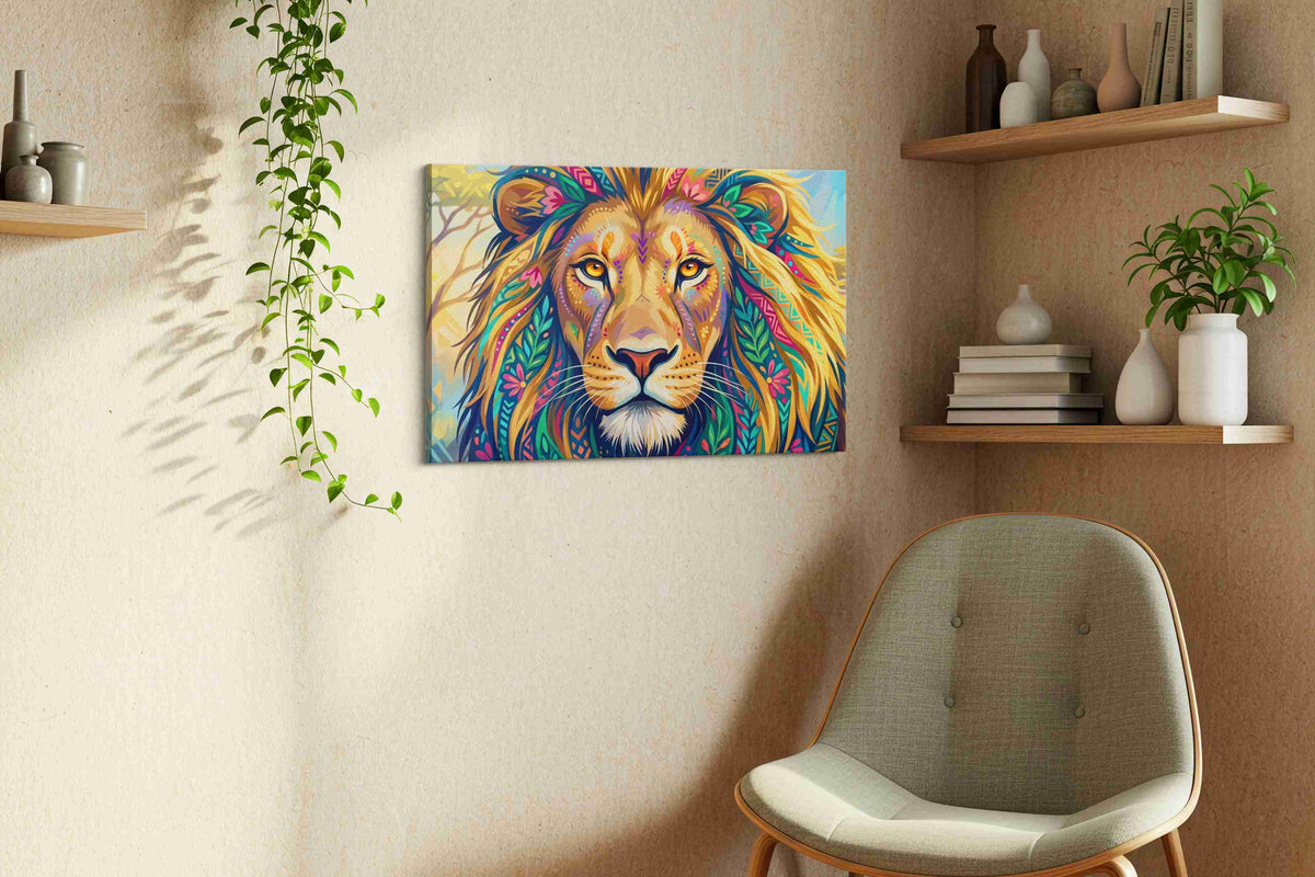 Vibrant Majesty II animals canvas print in a living room scene