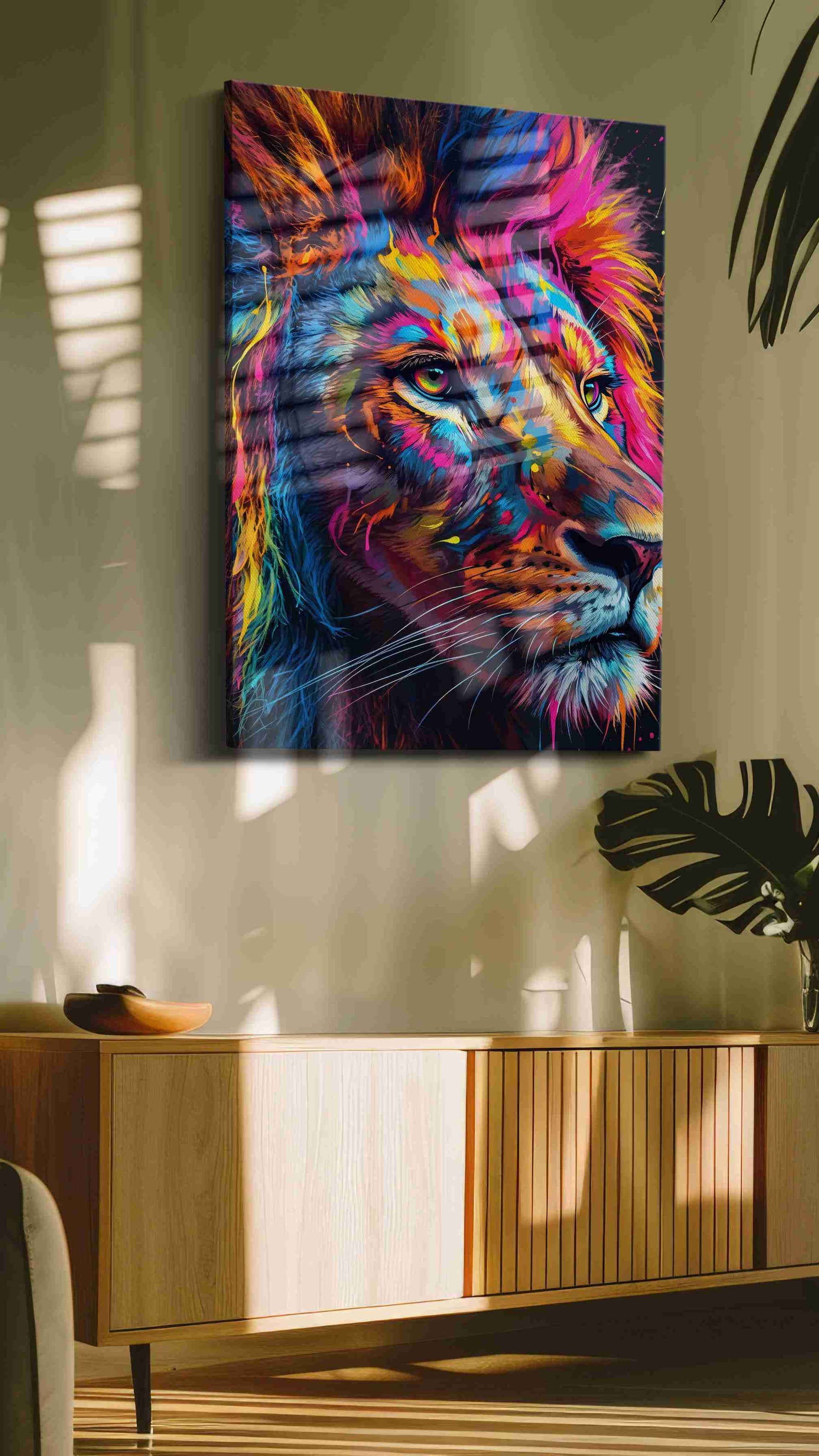 Vibrant Majesty IV cats canvas print, on wall, lifestyle preview