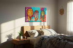 Vibrant Regal Trio animals canvas print, displayed in a bedroom