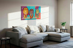 Vibrant Regal Trio animals canvas print, displayed in a living room