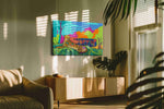 Vibrant Safari Siesta animals canvas print in a contemporary interior mockup