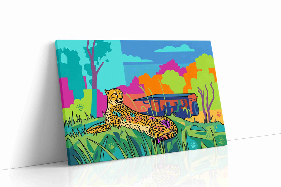 Vibrant Safari Siesta animals canvas print, gallery-wrapped, ready to hang