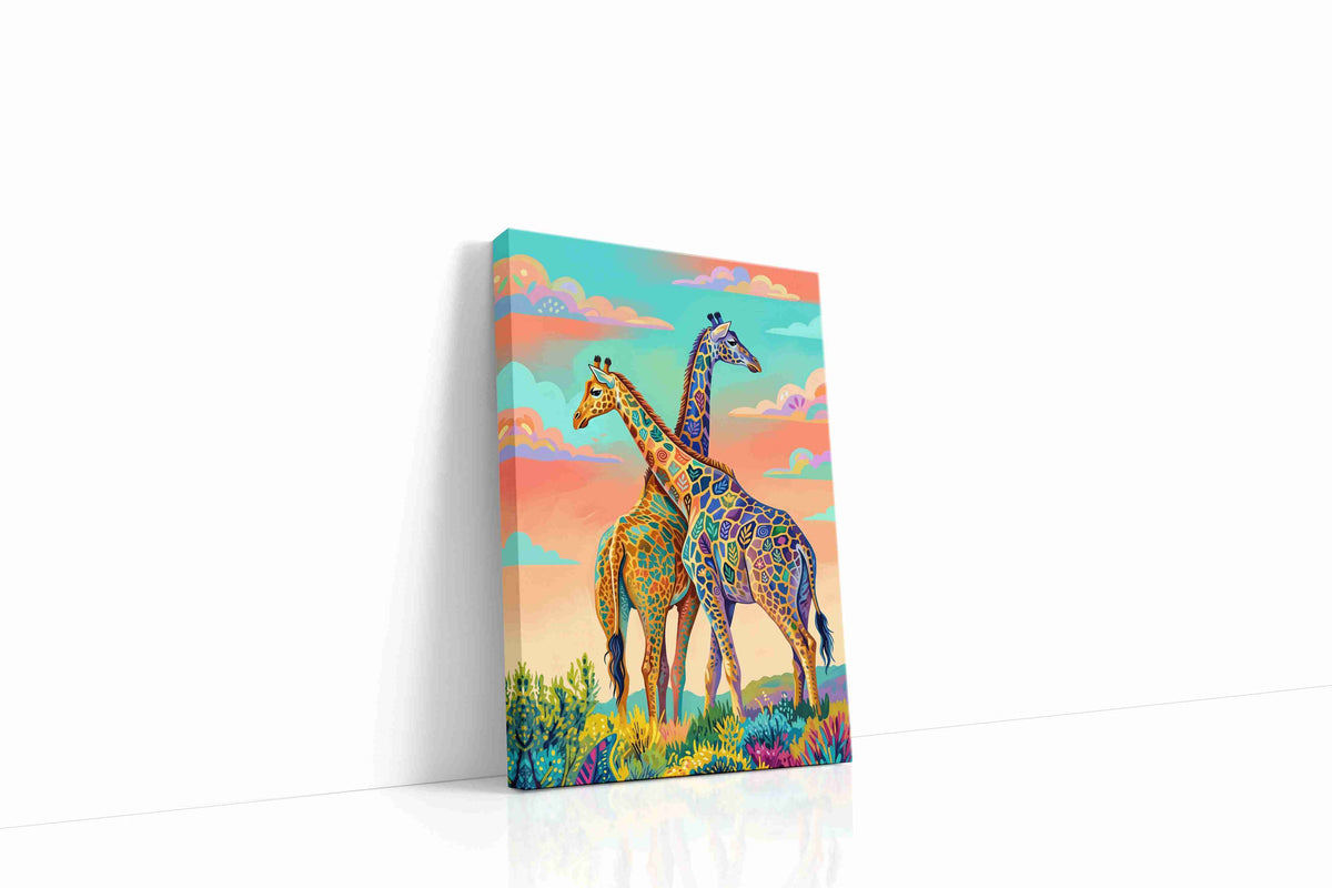 Whimsical Giraffe Serenade animals canvas print, gallery-wrapped, ready to hang