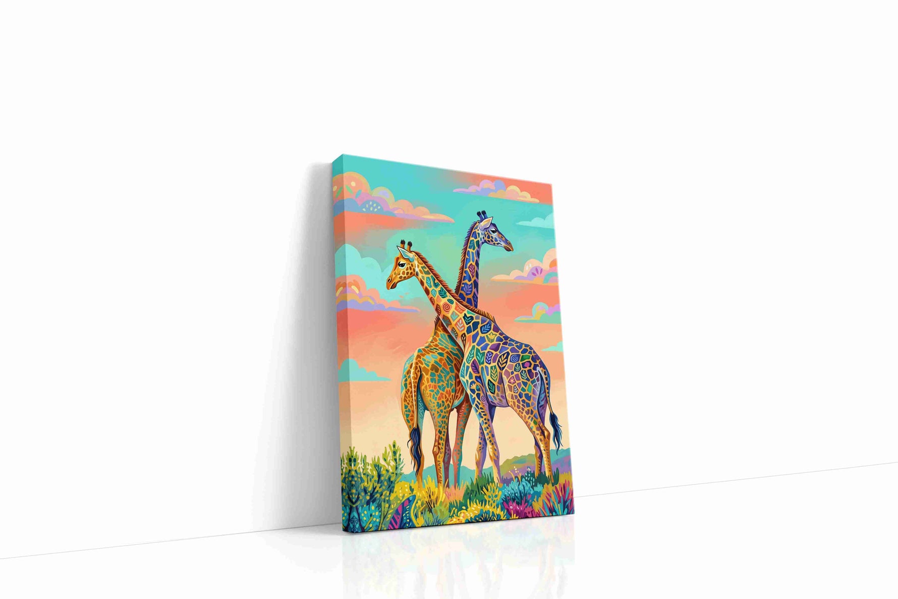 Whimsical Giraffe Serenade animals canvas print, gallery-wrapped, ready to hang