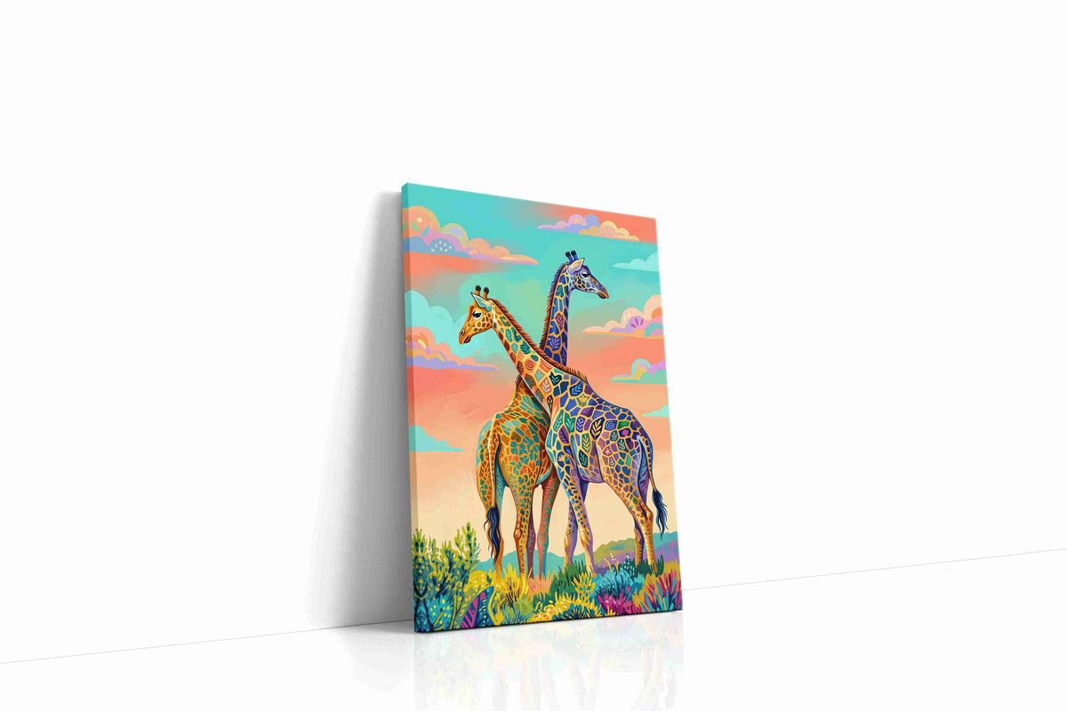 Whimsical Giraffe Serenade animals canvas print gallery-wrapped portrait canvas studio shot