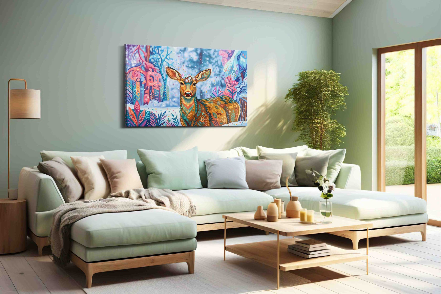 Whimsical Woodland Grace animals canvas print, hanging on wall
