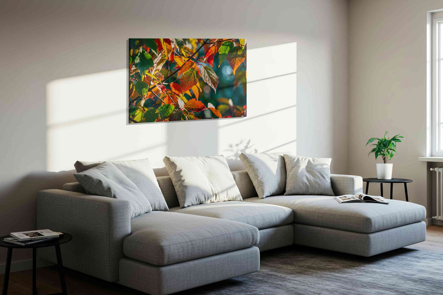 Autumn Symphony leaves canvas print, displayed in a living room