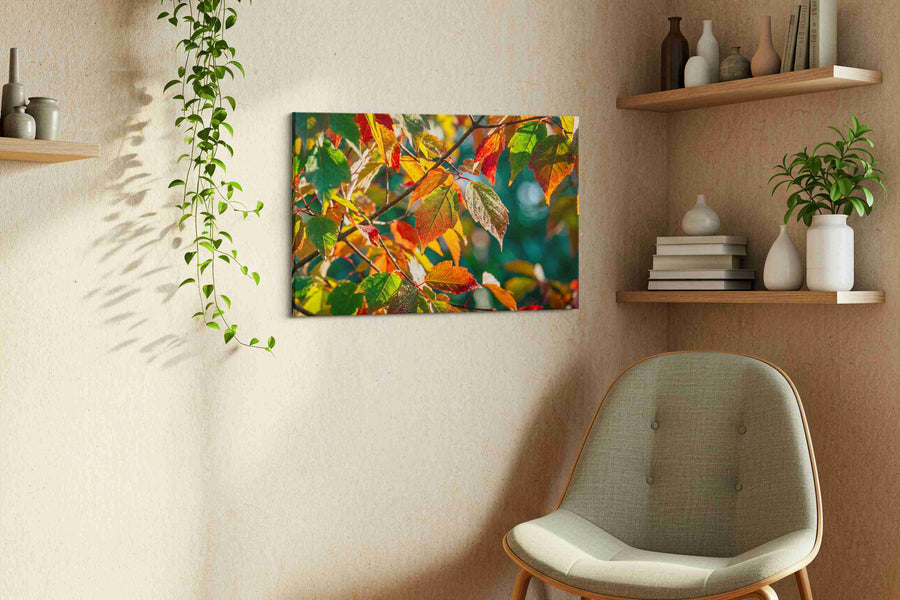 Autumn Symphony leaves canvas print in a living room scene