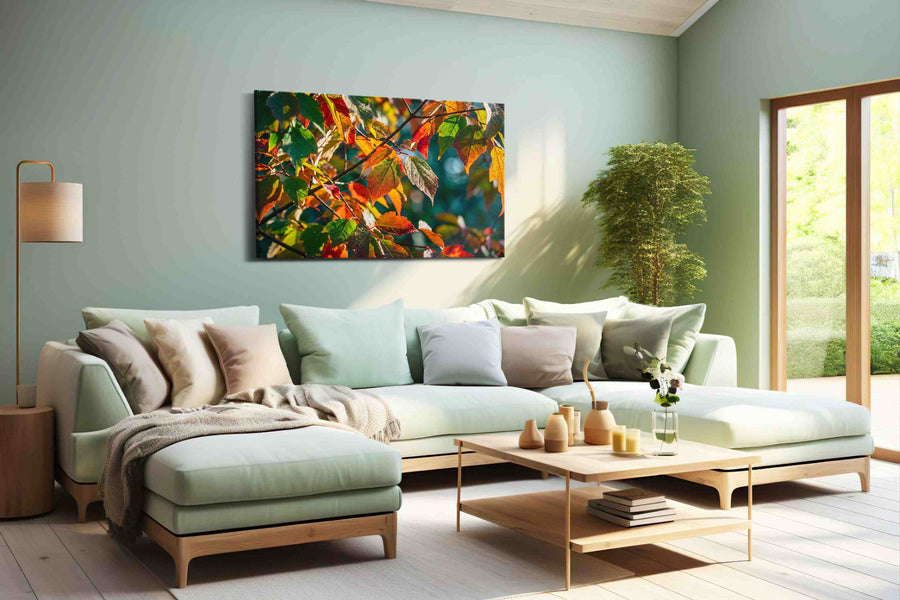Autumn Symphony leaves canvas print, hanging on wall