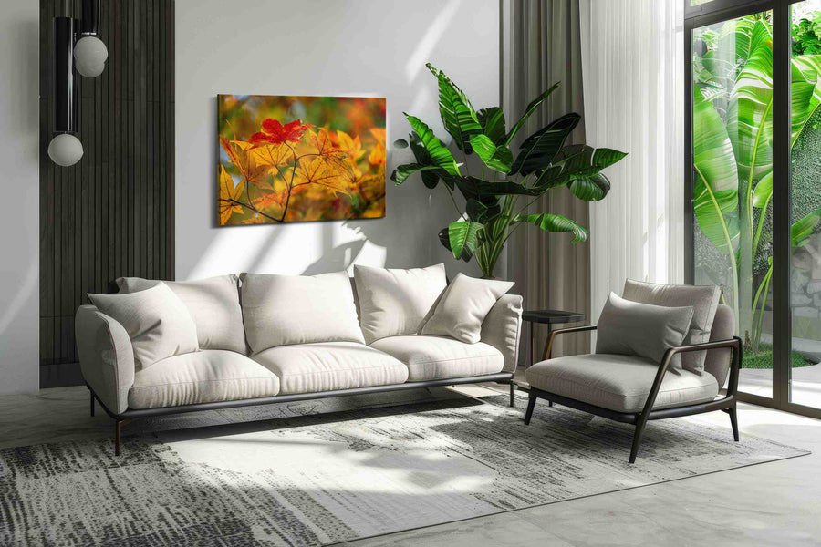 Autumn's Golden Symphony leaves canvas print, on wall, lifestyle preview