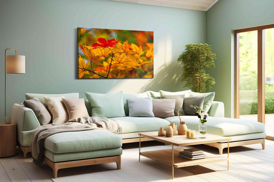 Autumn's Golden Symphony leaves canvas print, hanging on wall