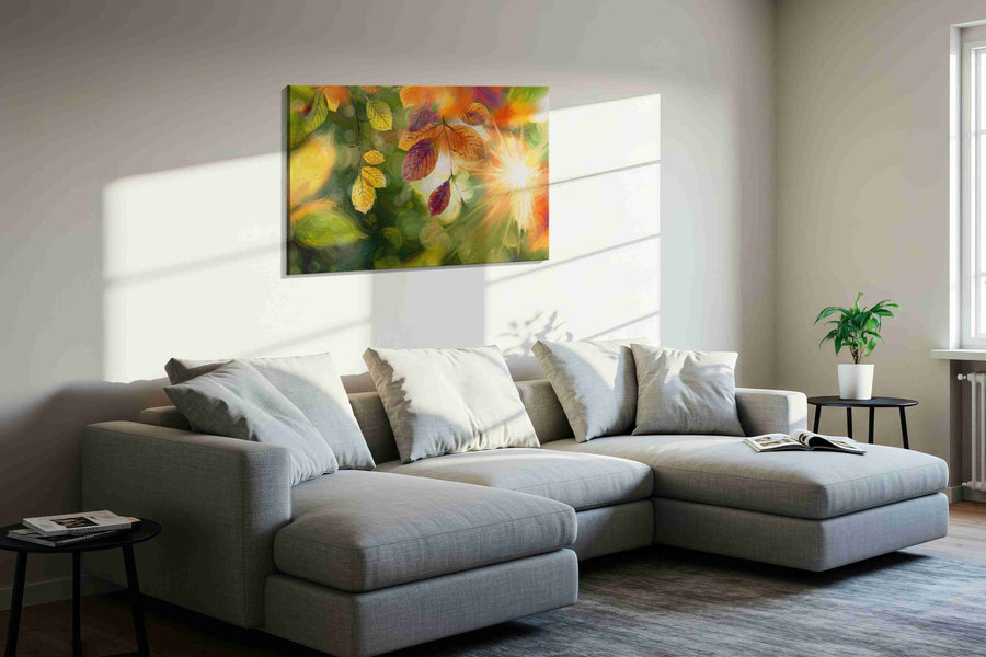 Eternal Autumn Radiance leaves canvas print, displayed in a living room
