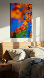 Eternal Autumn Symphony leaves canvas print, displayed in a bedroom
