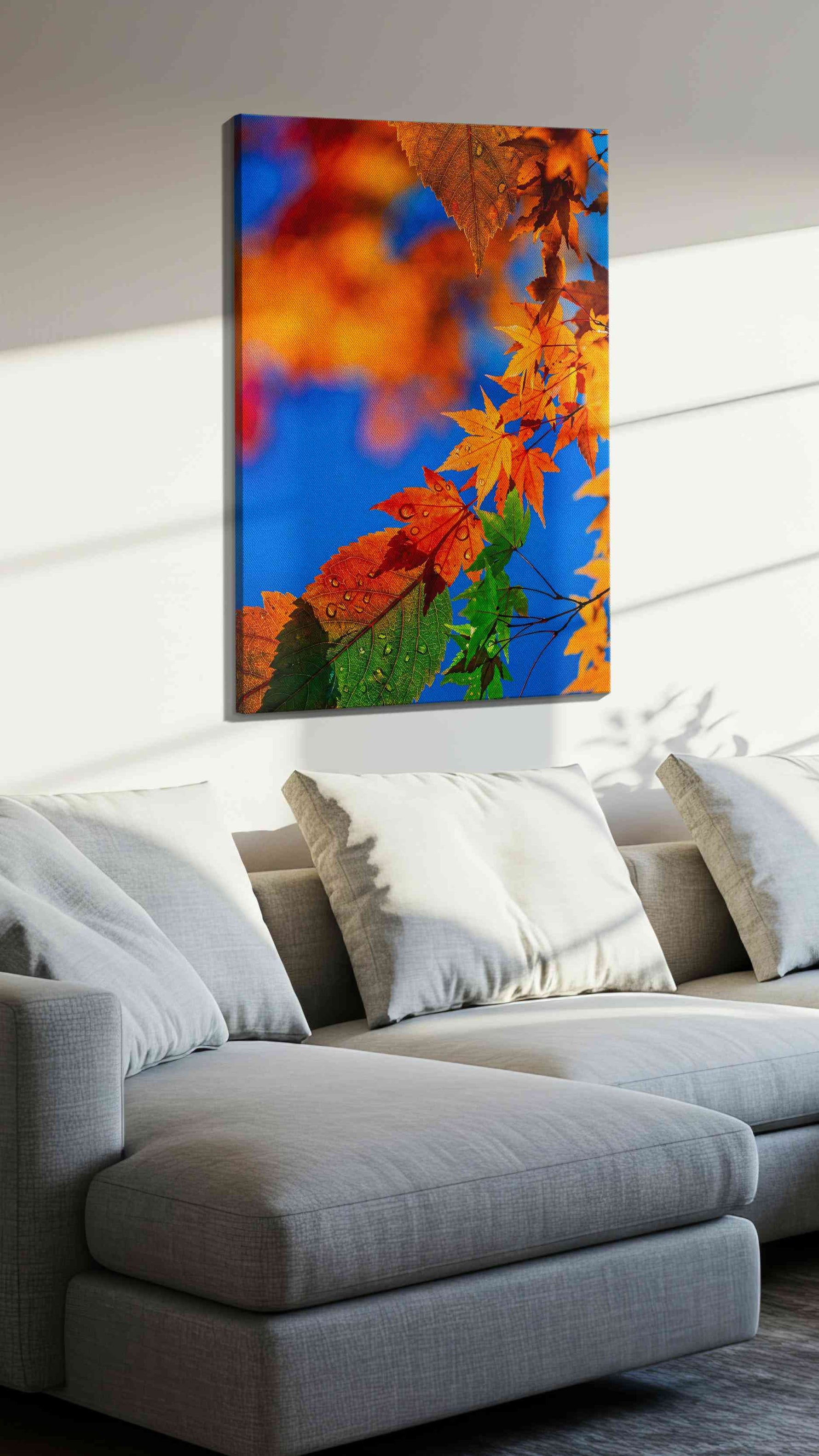 Eternal Autumn Symphony (Autumn) - Leaves, Leaf Wall Art, Botanical Canvas Print, Nature Decor in a living room scene