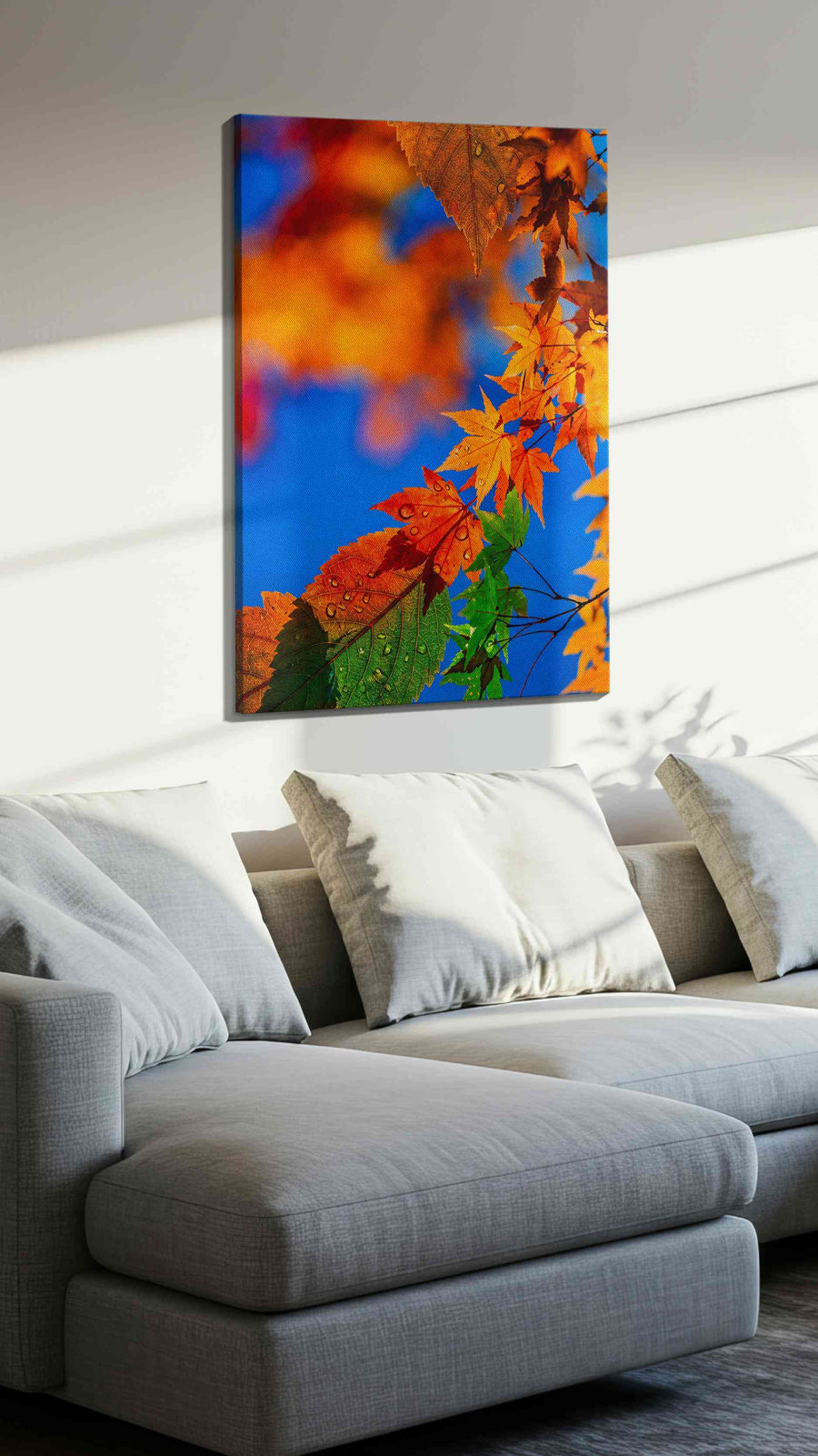 Eternal Autumn Symphony (Autumn) - Leaves, Leaf Wall Art, Botanical Canvas Print, Nature Decor in a living room scene