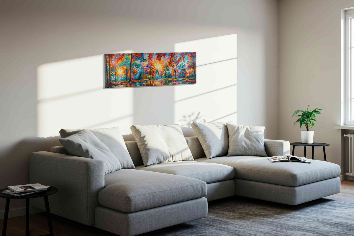 Ethereal Autumn Symphony nature canvas print, displayed in a living room