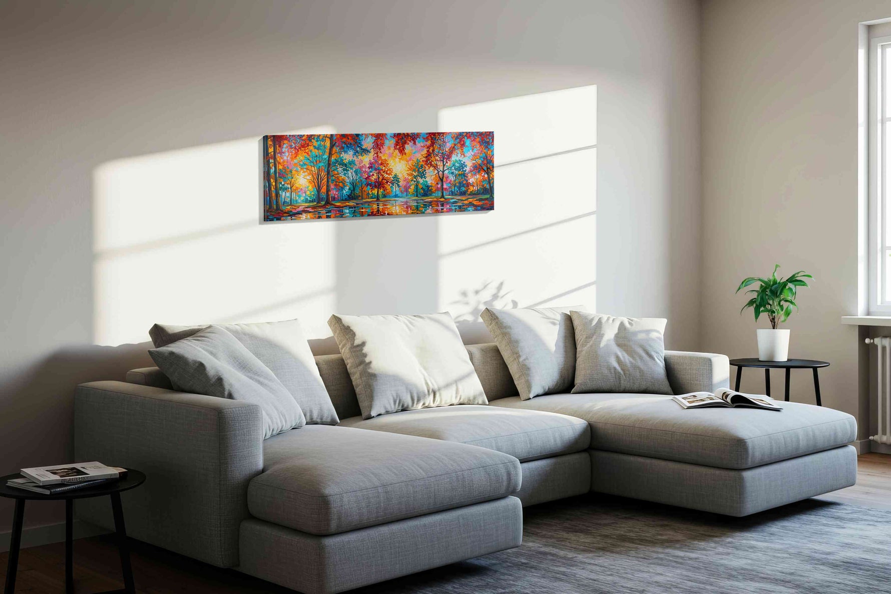 Ethereal Autumn Symphony nature canvas print, displayed in a living room