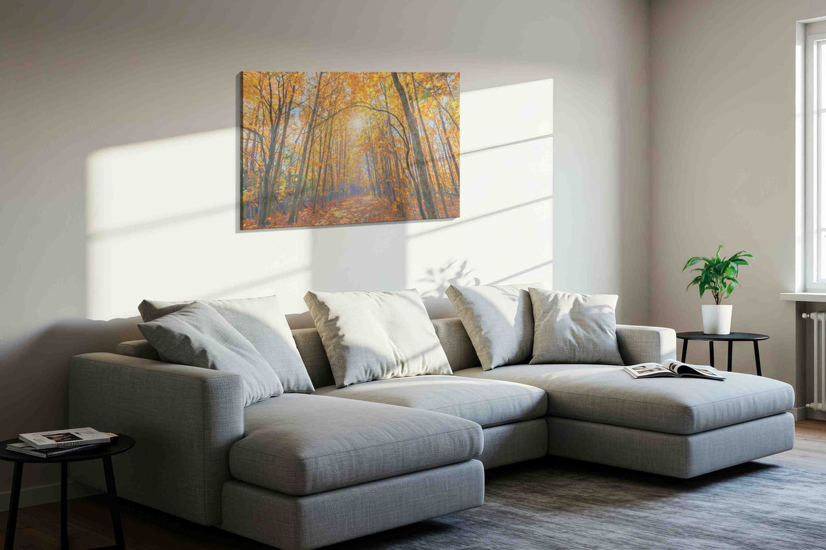 Golden Canopy of Autumn nature canvas print in a living room scene