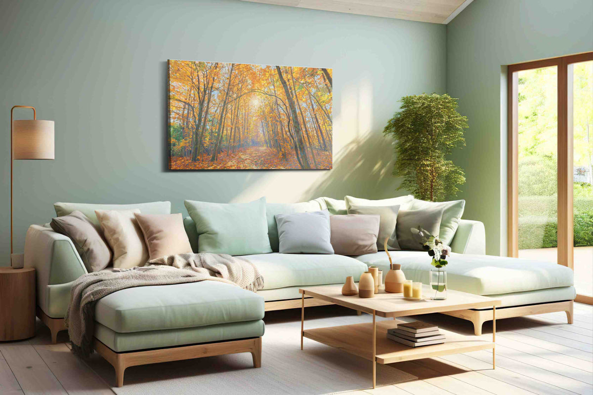 Golden Canopy of Autumn nature canvas print, hanging on wall