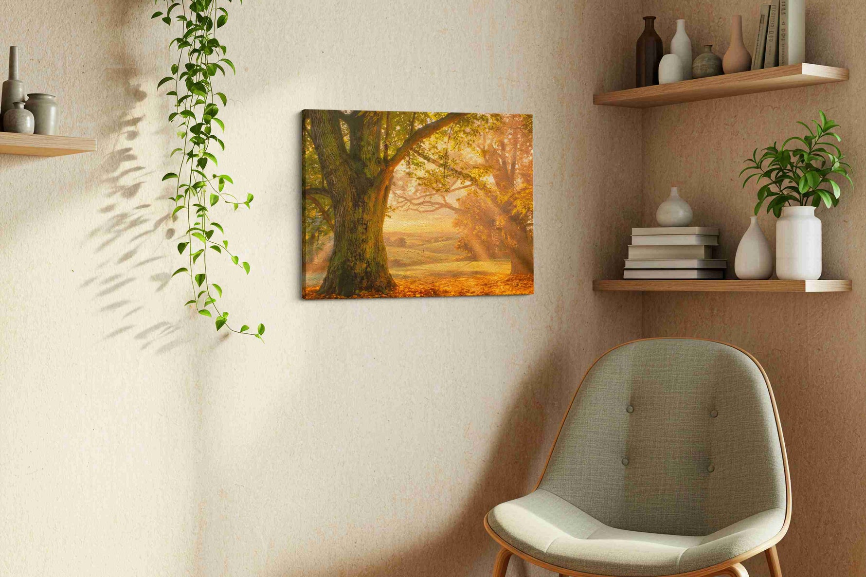 Golden Harvest Serenity nature canvas print, displayed in a living room