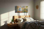 Luminous Autumn Pathway nature canvas print, displayed in a bedroom