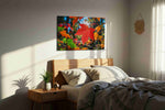 Radiant Autumn Symphony leaves canvas print, displayed in a bedroom