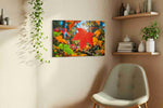Radiant Autumn Symphony leaves canvas print, displayed in a living room