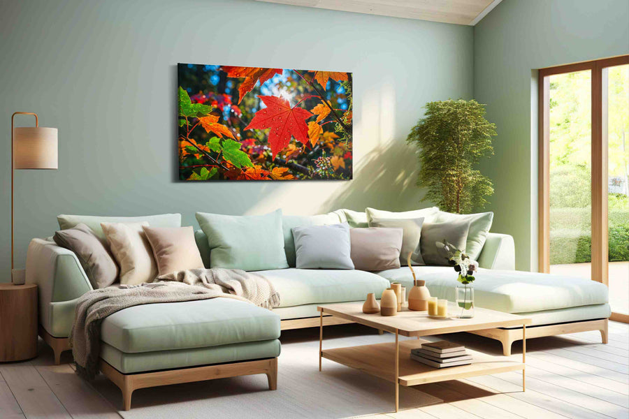 Radiant Autumn Symphony leaves canvas print, hanging on wall