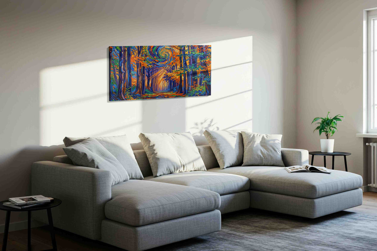 Whirlwind of Autumn Symphony nature canvas print, displayed in a living room