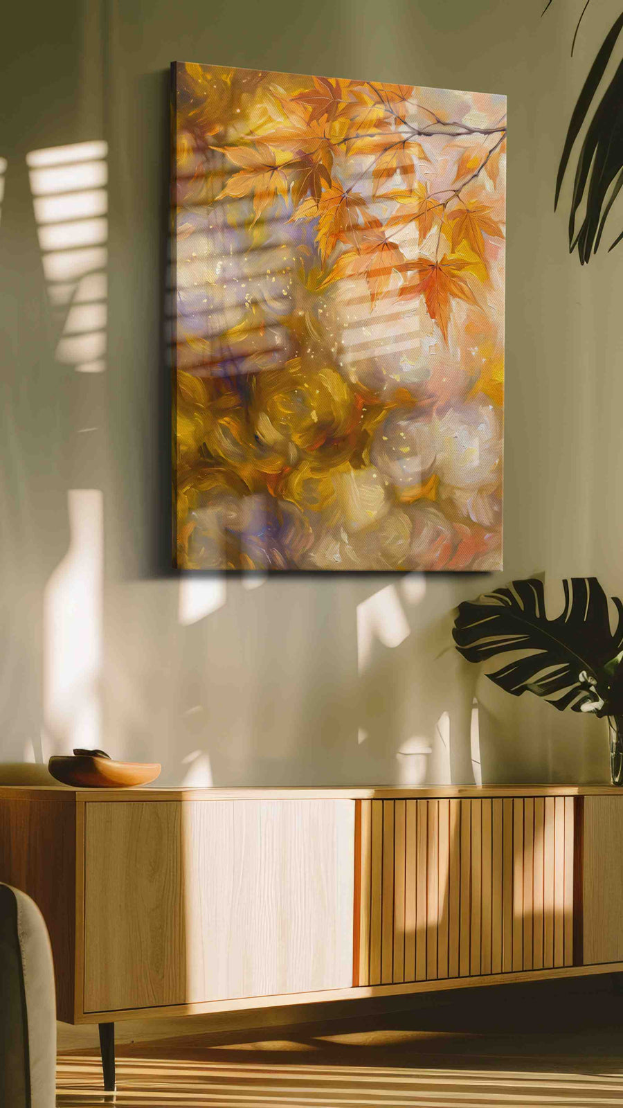 Whispers of Autumn Light leaves canvas print, on wall, lifestyle preview