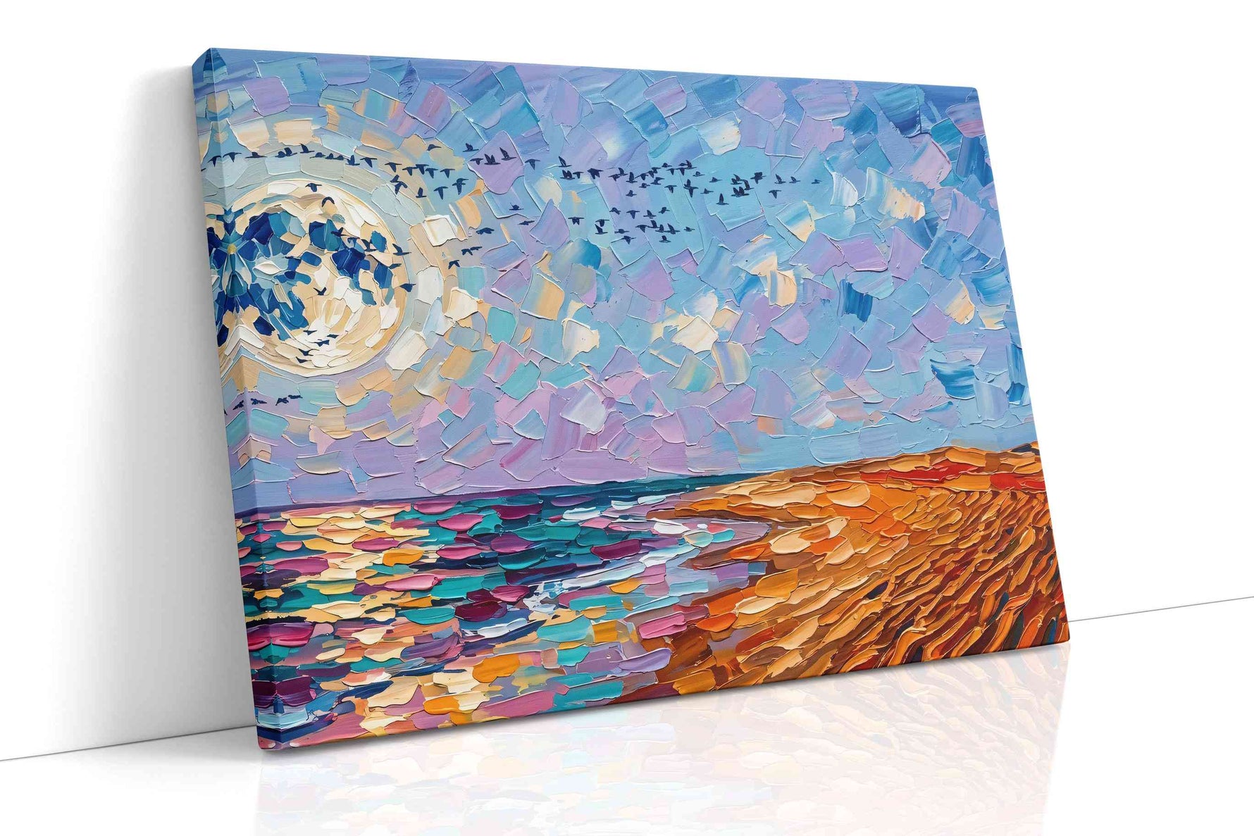 Lunar Shore Symphony (Beach) - Nature, Nature Wall Art, Scenic Canvas Print, Natural Landscape Art