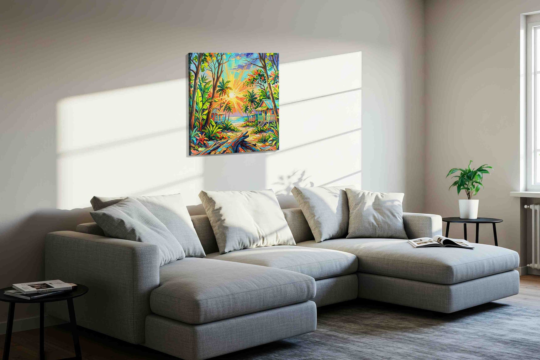Tropical Dawn Harmony nature canvas print, displayed in a living room
