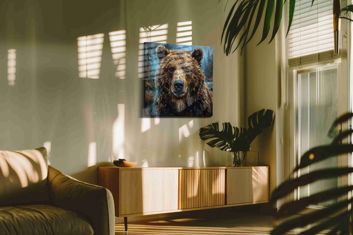 Gaze of the Wild Guardian bears canvas print, on wall, lifestyle preview