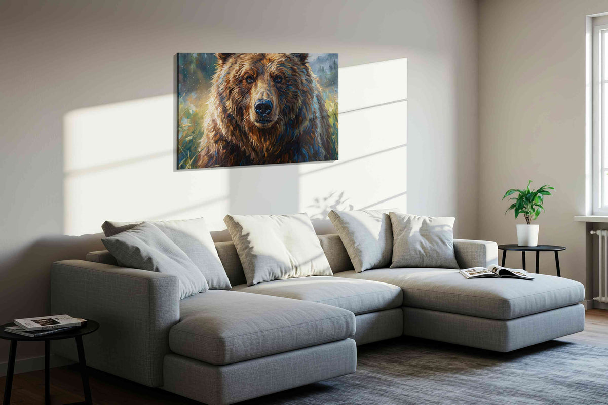 Guardian of the Wild bears canvas print, displayed in a living room