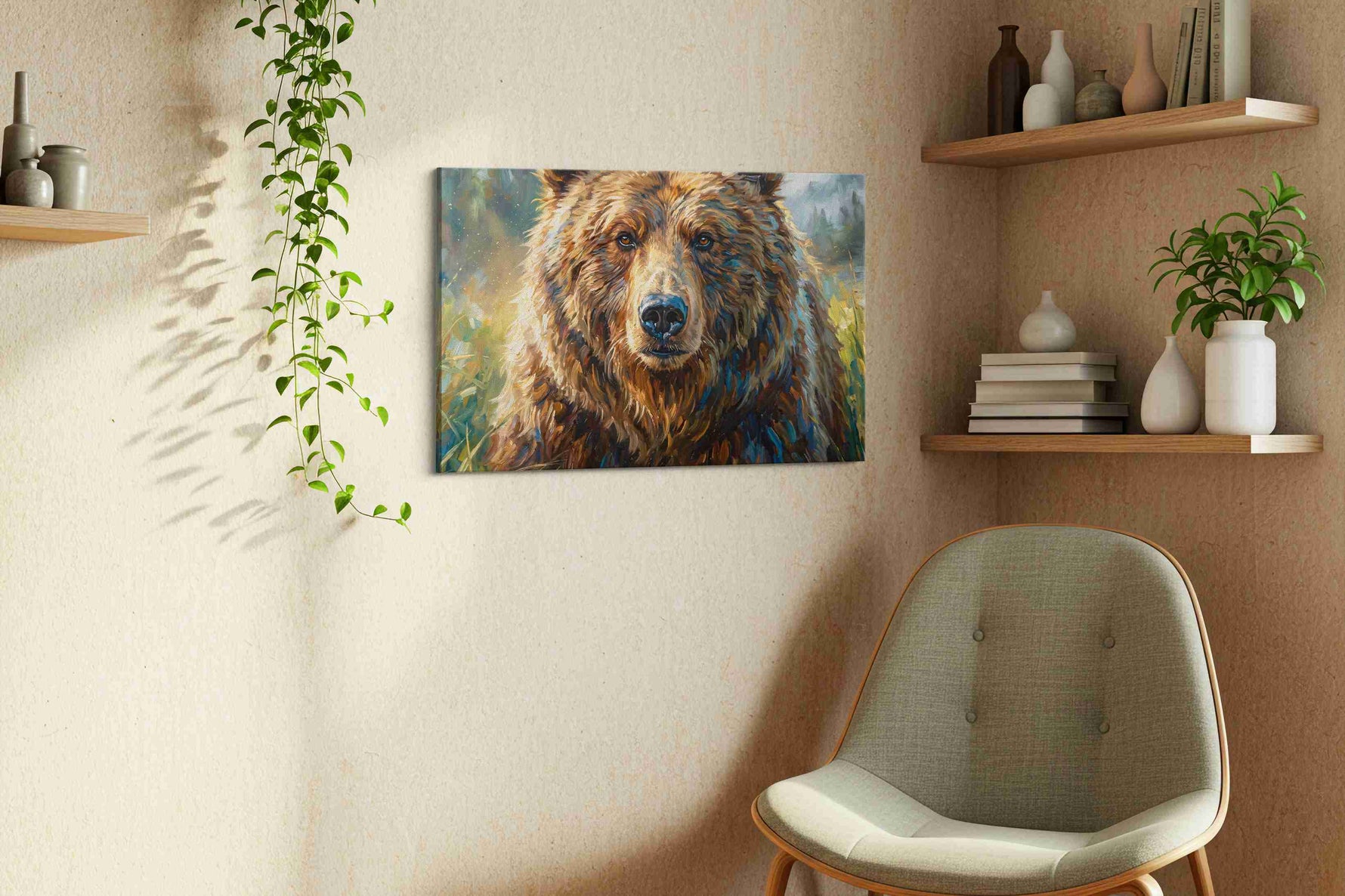 Guardian of the Wild bears canvas print in a living room scene