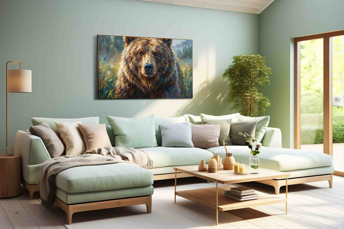 Guardian of the Wild (Bears) - Bear Wall Art, Wildlife Canvas Print, Nature Animal Art in a hung canvas mockup