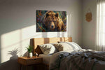Majestic Wilderness Guardian bears canvas print, displayed in a bedroom