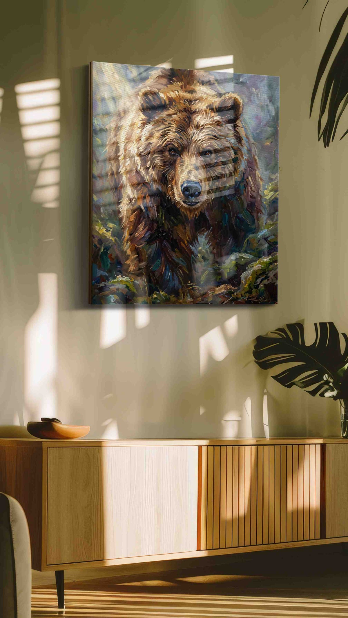 Majestic Wilderness Guardian II bears canvas print, displayed in a living room